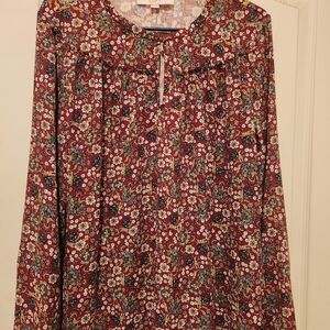 LOFT Floral Blouse - Red and White